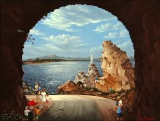 (874)-Biarritz-Le Rocher de la Vierge-2013-hsb 27x35 cm.