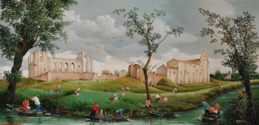 (H.B-879)-Autour de l'Abbaye de Maillezais dans le marais poitevin-hsb 27x55 cm-2014