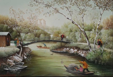 (881)-Jeu de lumière sur le marais poitevin et l'Abbaye de Maillezais- hsb 24x35 cm