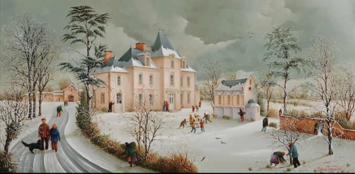 (882)-Hiver sur le Château de la Richerie - Beaurepaire en Vendée. hsb 28x55 cm. jpg