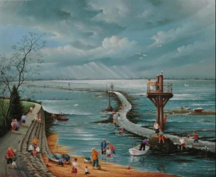 (893) Le Passage du Gois – Noirmoutier – Vendée hsb de format 38×46 cm. Signé en bas à gauche – Daté 2017