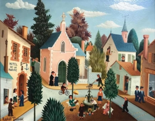 (56)- La Place à la Fontaine-juillet 1970- hsb de format 22x27 cm.