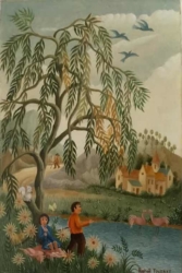 (46)- Le Pêcheur et la Joueuse de flûte. hsb de format 18x12 cm.1970