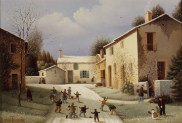 (530)-Neige sur les hautes Thermelières-Village-1983-24x35 cm.