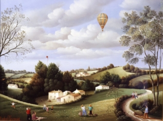 (539)-Le Passage de la montgolfière sur le bocage vendéen-1983-27x35 cm.