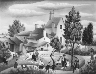 (82)- Le Baptême au village de la Morelière-1970-hsb 27x35 cm.