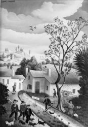 (83)- Le départ des Chasseurs-1970- hsb 27x19 cm.