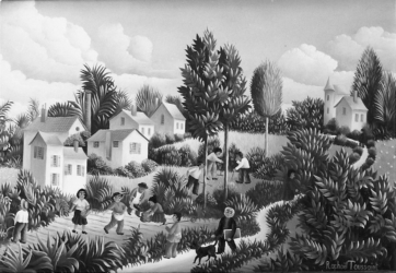 (87)- Scène champêtre-Le peintre René Robin sur le chemin1971-hsb de format 16x24 cm.