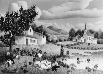 (97)- Pique nique dans la prairie-1971- hsb 12x18 cm.