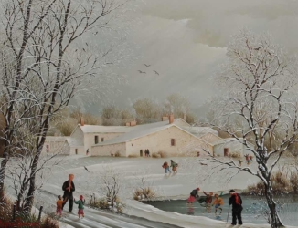 (885)-Pastorale de Noël-Le joueur de flûte dans la neige